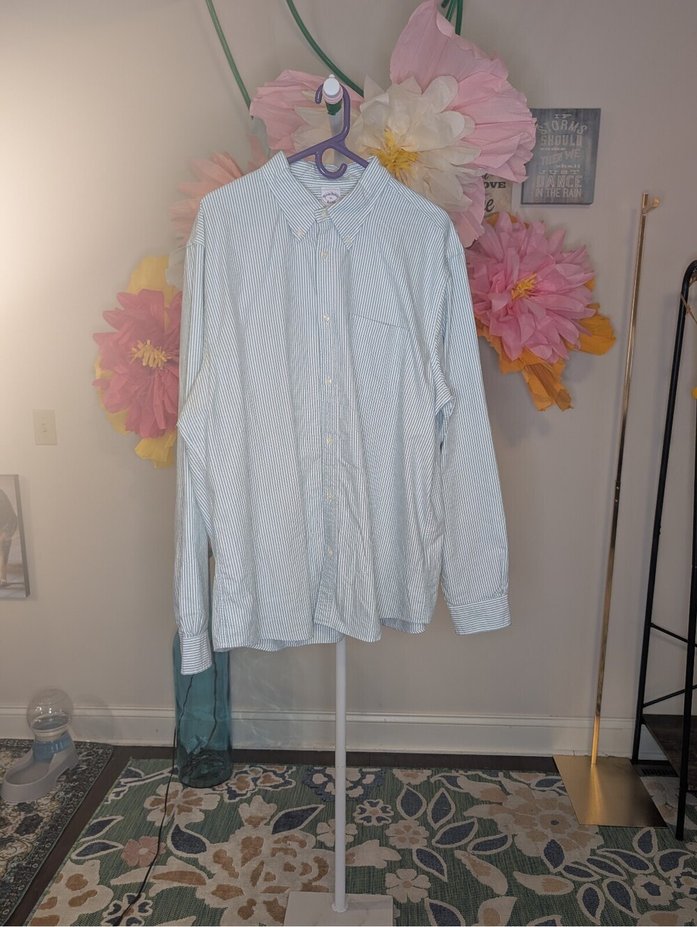 2110 - Brooks Brothers Men's XL Long Sleeve Button-Down Shirt Light Blue Striped